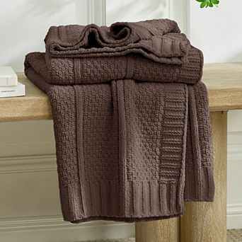 Chenille Throw Blanket Soft Cozy Moss Stitch Knit Decor for Couch Sofa Chair