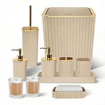 10 pc Plastic Bathroom Accessory Set Toilet Brush Soap Dispenser