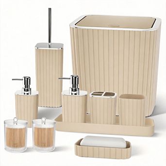 10 pc Plastic Bathroom Accessory Set Toilet Brush Soap Dispenser