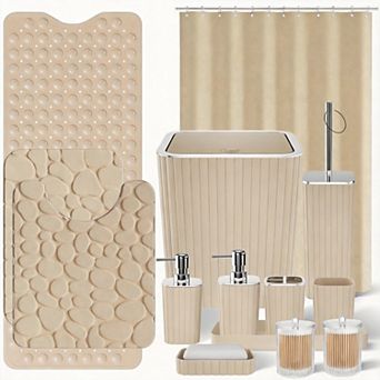 26 pc Bathroom Accessories Set With Shower Curtain Bathtub Mats Soap Dispenser