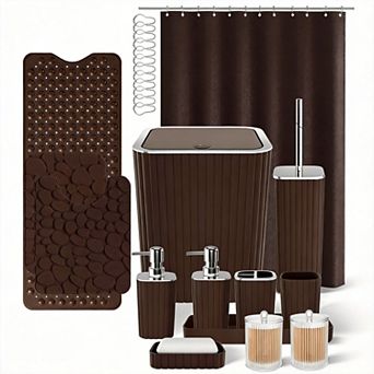 26 pc Bathroom Accessories Set With Shower Curtain Bathtub Mats Soap Dispenser