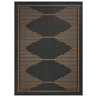 Geometric Indoor/Outdoor Flat Woven Area Rug - Natural Jute-Style Patio Rug for Backyard Porch Deck