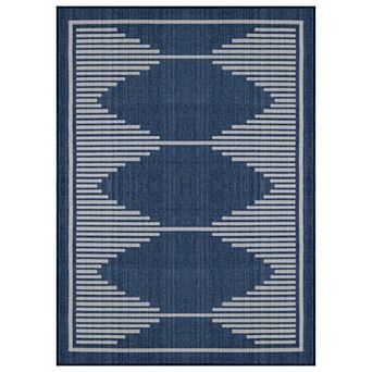 Geometric Indoor/Outdoor Flat Woven Area Rug - Natural Jute-Style Patio Rug for Backyard Porch Deck