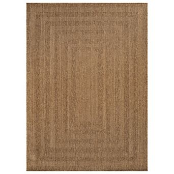 Geometric Indoor/Outdoor Flat Woven-Natural Jute-Style, Easy-Care Patio Rug for Backyard Porch Deck