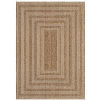 Geometric Indoor/Outdoor Flat Woven-Natural Jute-Style, Easy-Care Patio Rug for Backyard Porch Deck