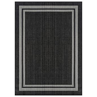 Border Indoor/Outdoor Flat Woven-Natural Jute-Style, Patio Rug for Backyard Porch Deck Balcony