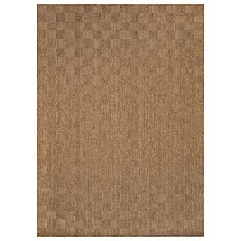 Checkered Indoor/Outdoor Flat Woven-Natural Jute-Style, Easy-Care Patio Rug for Backyard Porch Deck