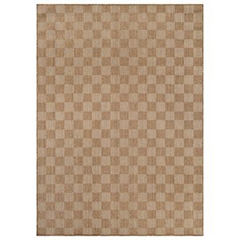 Checkered Indoor/Outdoor Flat Woven-Natural Jute-Style, Easy-Care Patio Rug for Backyard Porch Deck
