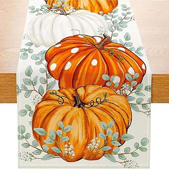 Pumpkin & Eucalyptus Fall Table Runner,Farmhouse Thanksgiving Décor