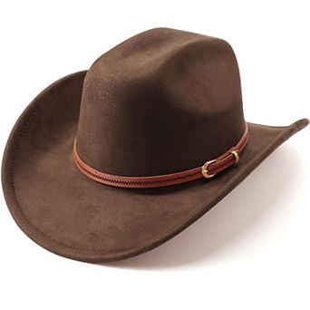 Western Cowboy Hat Felt Wide Brim Fedora Belt Buckle Retro Panama