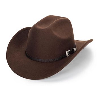 Western Felt Roll Up Brim Cowboy Hat Belt Buckle Decoration