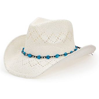 Western Cowgirl Hat Shapeable Brim Beaded Hearts Trim