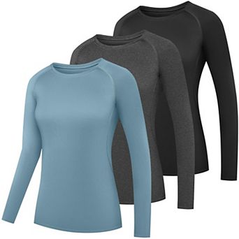 3 Pack Women's Athletic Long Sleeve Workout Tops Quick Dry Gym Running Yoga Shirts