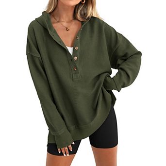 Women's Oversized V-Neck Hoodie Side Slit
