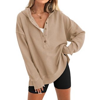Women's Oversized V-Neck Hoodie Side Slit