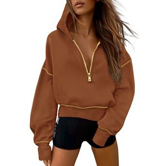 Women's Half Zip Cropped Sweatshirt Fleece Lined Pullover