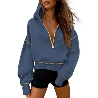 Women's Half Zip Cropped Sweatshirt Fleece Lined Pullover