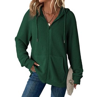 Women's Waffle Knit Zip Up Hoodie Oversized Jacket