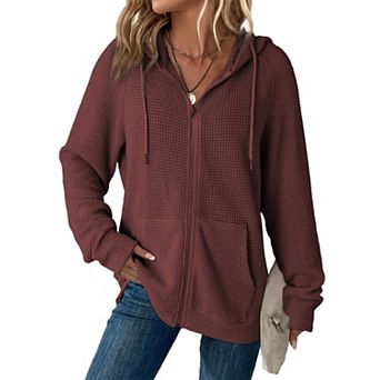Women's Waffle Knit Zip Up Hoodie Oversized Jacket