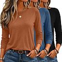 3 Pack Women's Long Sleeve Crewneck Basic Tee