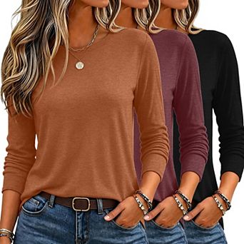 3 Pack Women's Long Sleeve Crewneck Basic Tee