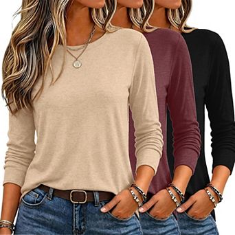 3 Pack Women's Long Sleeve Crewneck Basic Tee