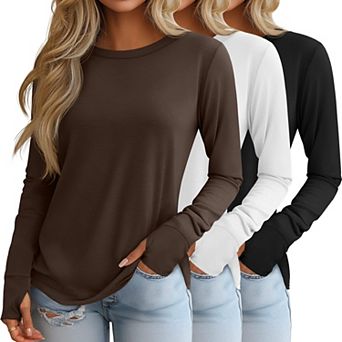 3 Pack Women's Long Sleeve Thumb Hole Thermal Tunic Tops