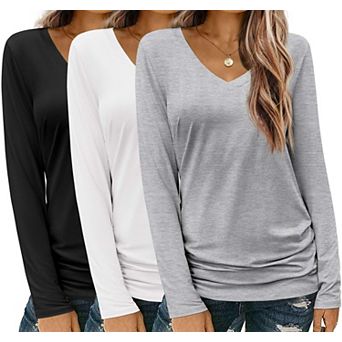 3 Pack Women V Neck Long Sleeve Shirts Casual Fall Tops Teacher Business Tee
