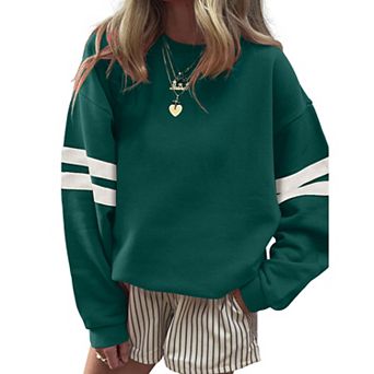 Womens Varsity Striped Oversized Crewneck Pullover