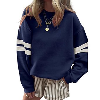 Womens Varsity Striped Oversized Crewneck Pullover