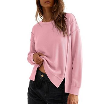 Waffle Knit Long Sleeve Crew Neck Pullover
