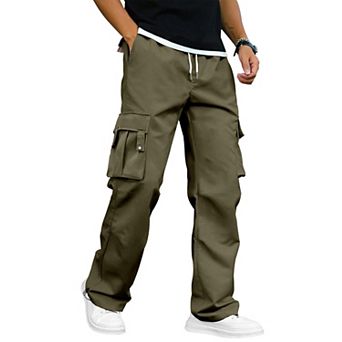 Men's Cargo Pants Elastic Waist Drawstring Hems Pockets
