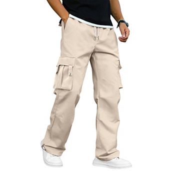 Men's Cargo Pants Elastic Waist Drawstring Hems Pockets