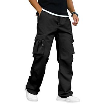 Men's Cargo Pants Elastic Waist Drawstring Hems Pockets