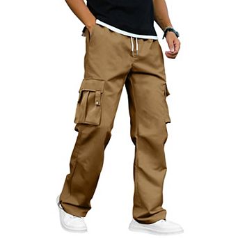 Men's Cargo Pants Elastic Waist Drawstring Hems Pockets