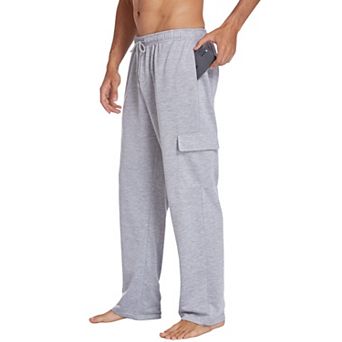 Men's Cargo Baggy Pants Open Bottom Straight Leg Gym Lounge Pockets