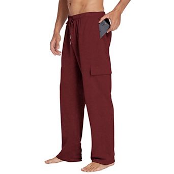 Men's Cargo Baggy Pants Open Bottom Straight Leg Gym Lounge Pockets
