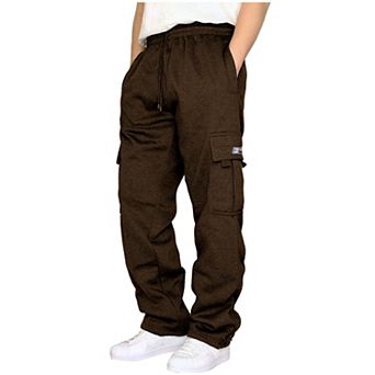 Men's Fleece Cargo Joggers Loose Fit Open Bottom