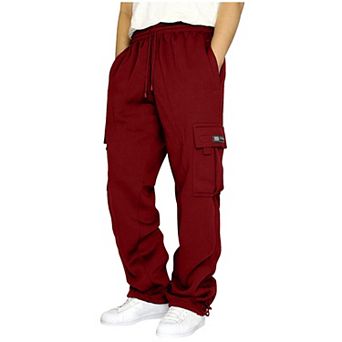 Men's Fleece Cargo Joggers Loose Fit Open Bottom