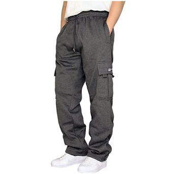 Men's Fleece Cargo Joggers Loose Fit Open Bottom