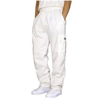 Men's Fleece Cargo Joggers Loose Fit Open Bottom