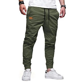 Stretch Joggers Twill Athletic Track Pants Tapered Drawstring Phone Pockets Hiking
