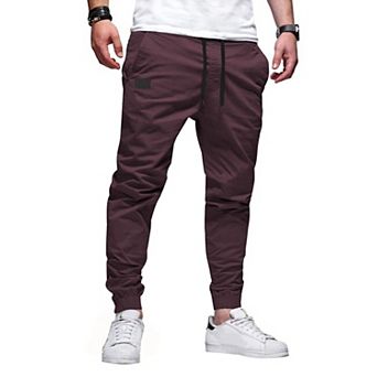 Stretch Joggers Twill Athletic Track Pants Tapered Drawstring Phone Pockets Hiking
