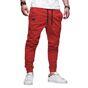 Stretch Joggers Twill Athletic Track Pants Tapered Drawstring Phone Pockets Hiking