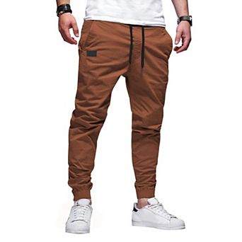 Stretch Joggers Twill Athletic Track Pants Tapered Drawstring Phone Pockets Hiking