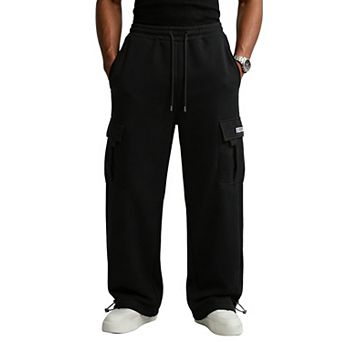 Men's Baggy Fleece Cargo Jogger Pants Open Bottom Pockets