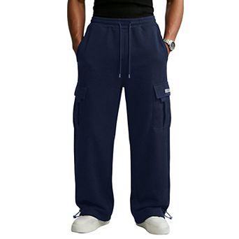Men's Baggy Fleece Cargo Jogger Pants Open Bottom Pockets