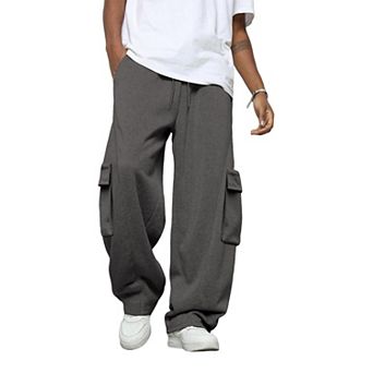 Men's Fleece Cargo Joggers Wide Leg