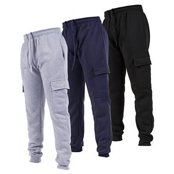 3 Pack Mens Fleece Cargo Joggers Pockets