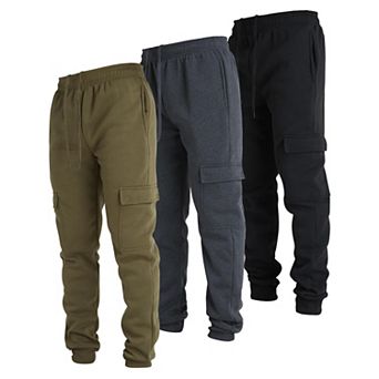 3 Pack Mens Fleece Cargo Joggers Pockets